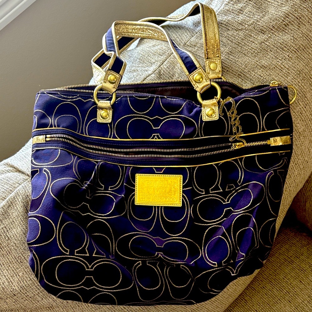 Gold and purple tote bag